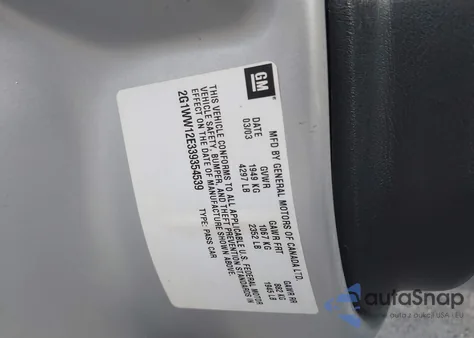 2003 Chevrolet Monte Carlo Ls из США, поврежденный, VIN 2G1WW12E339354539